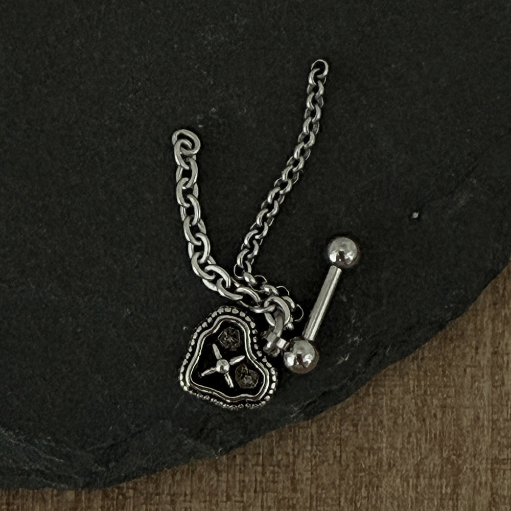 [サージカル]アンティーク クロスハート チェーンピアス ドロップ 2タイプ ボディピアス 16G 軟骨ピアス