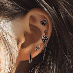 [サージカル]アンティーク クロスハート チェーンピアス ドロップ 2タイプ ボディピアス 16G 軟骨ピアス