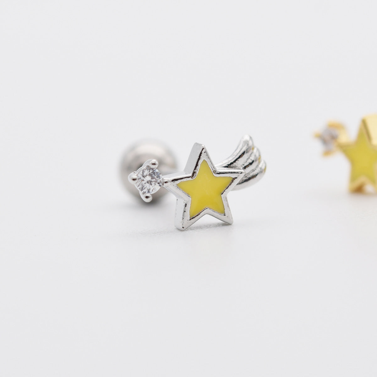 イエロー シューティングスター バーベルピアス (3Color) 16G ボディピアス キャッチ サージカルステンレス