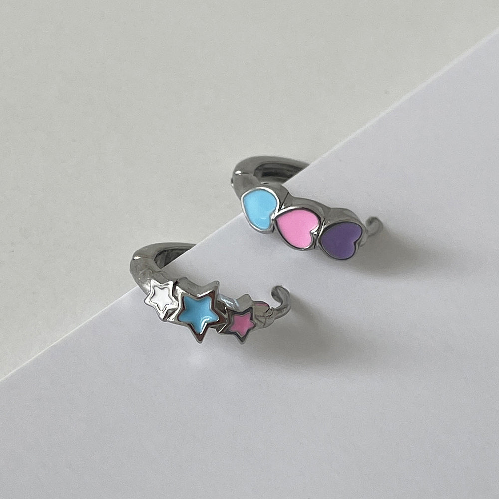 [全サージカル]キッチュ エポ 星＆ハート リングピアス 軟骨用 小粒 可愛い 韓国風 デイリー アクセサリー