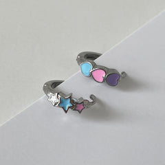 [全サージカル]キッチュ エポ 星＆ハート リングピアス 軟骨用 小粒 可愛い 韓国風 デイリー アクセサリー