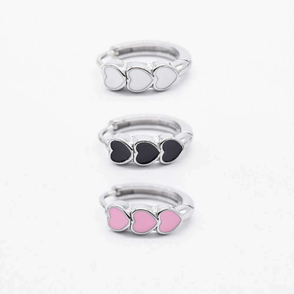 [全サージカルステンレス]トリプルハート ワンタッチリングピアス (3Color) 可愛い 韓国風