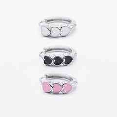 [全サージカルステンレス]トリプルハート ワンタッチリングピアス (3Color) 可愛い 韓国風