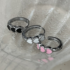 [全サージカルステンレス]トリプルハート ワンタッチリングピアス (3Color) 可愛い 韓国風