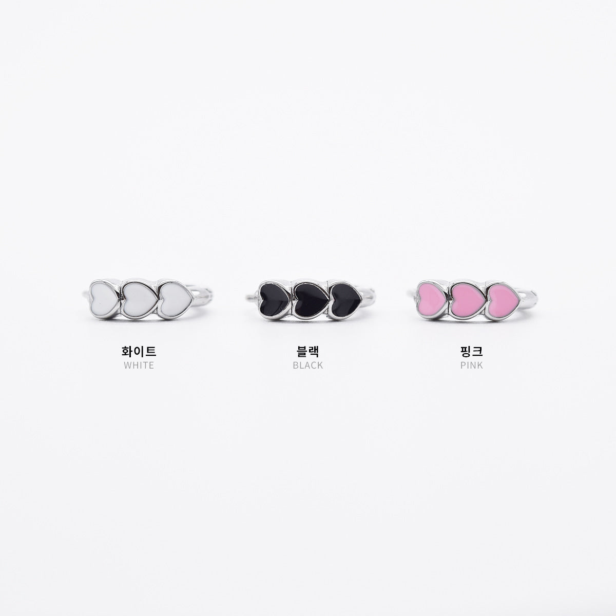 [全サージカルステンレス]トリプルハート ワンタッチリングピアス (3Color) 可愛い 韓国風