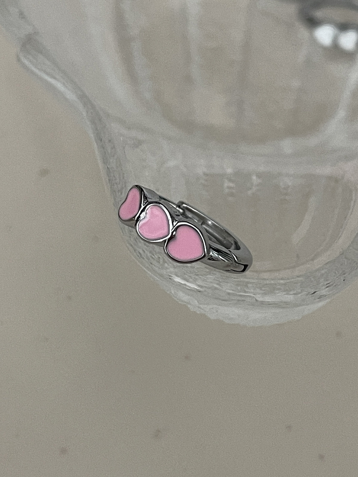 [全サージカルステンレス]トリプルハート ワンタッチリングピアス (3Color) 可愛い 韓国風