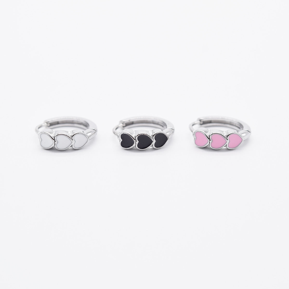 [全サージカルステンレス]トリプルハート ワンタッチリングピアス (3Color) 可愛い 韓国風