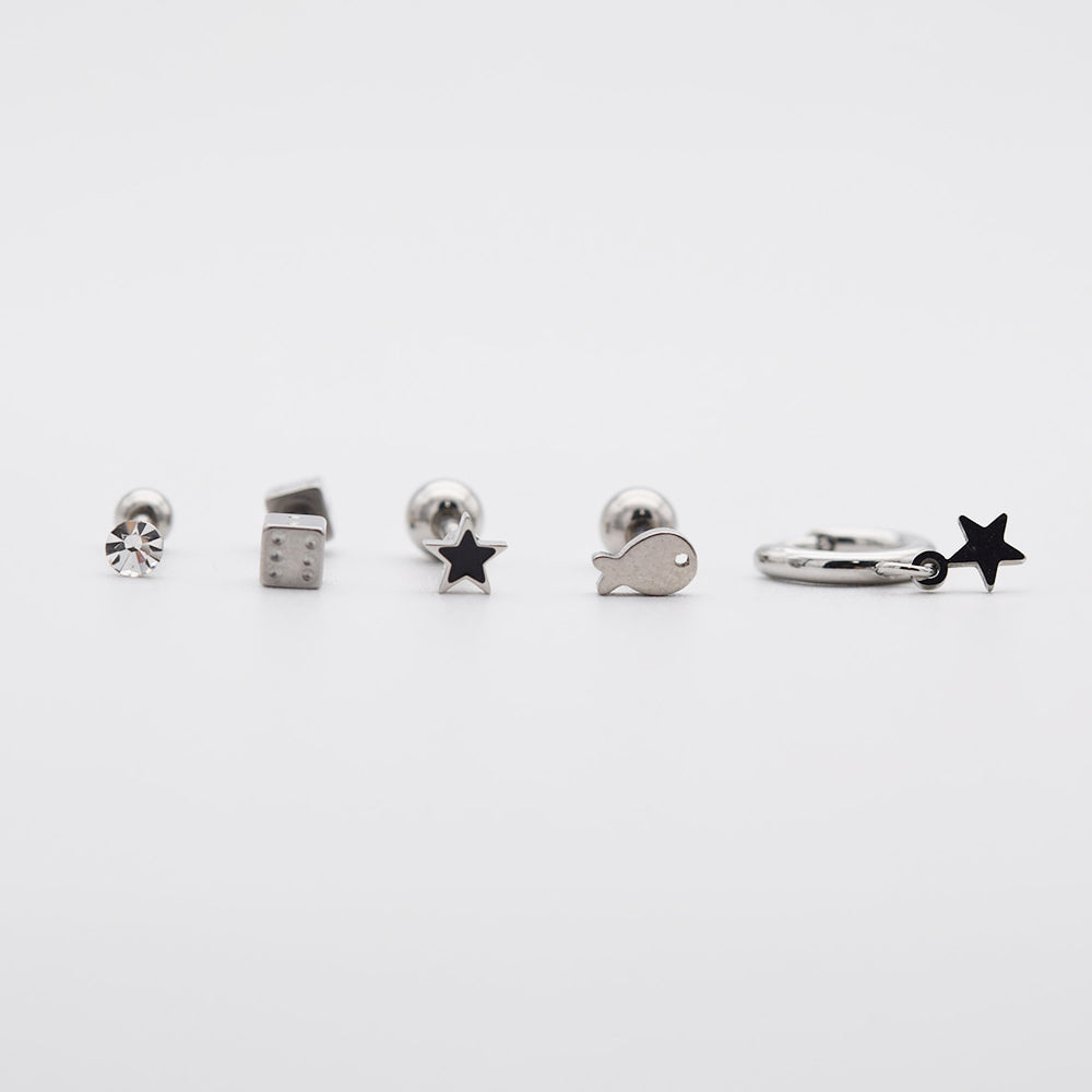 [Set of 5] [Surgical] Nuts Ice Cream Piercing Set 16G Body Piercing Back Piercing Cartilage Piercing 