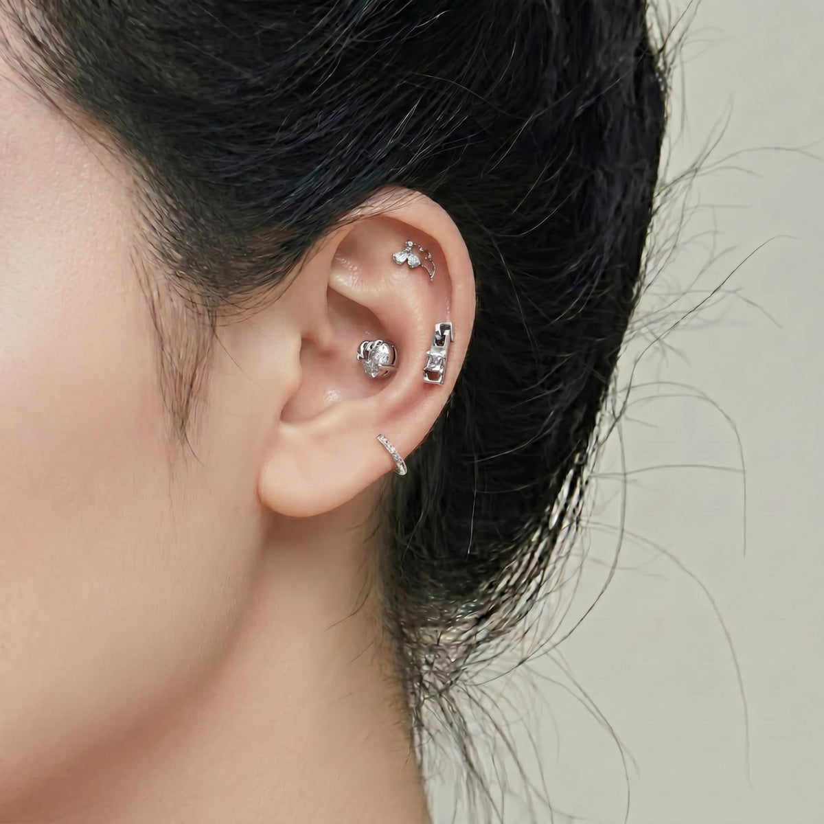 軟骨ピアス 16G メルティハート キュービック ピアス 2color ボディピアス ストレートバーベル 片耳用