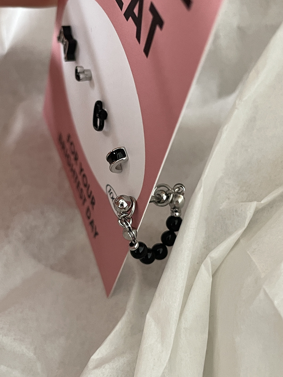 [5個セット]ブラックハートリボンピアス 16G サージカルステンレス アレルギー対応 軟骨ピアス
