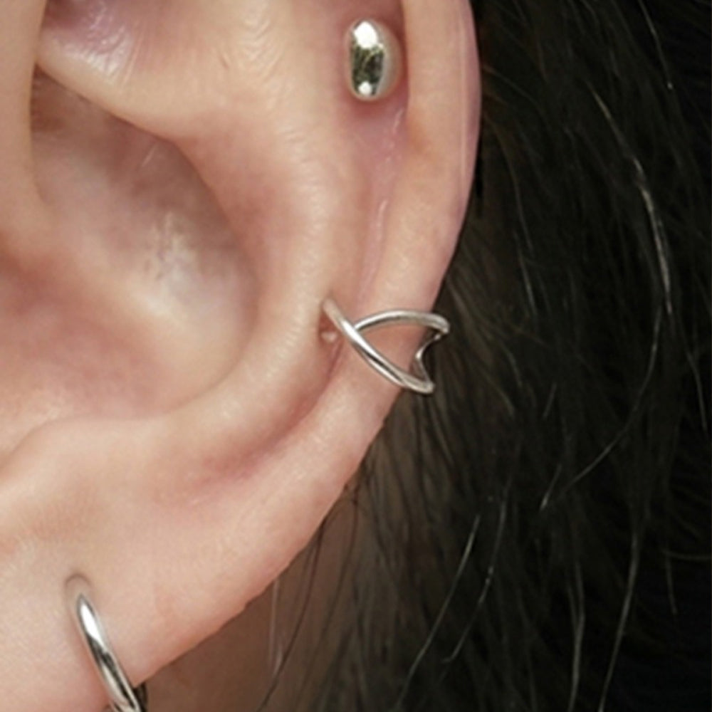 軟骨ピアス 16G Xライン ハーフリング バーベル ボディピアス (3Color) フェイクリング / イヤーカフ風 / クロスライン / Xライン / 軟骨ピアス