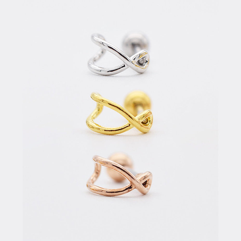 軟骨ピアス 16G Xライン ハーフリング バーベル ボディピアス (3Color) フェイクリング / イヤーカフ風 / クロスライン / Xライン / 軟骨ピアス