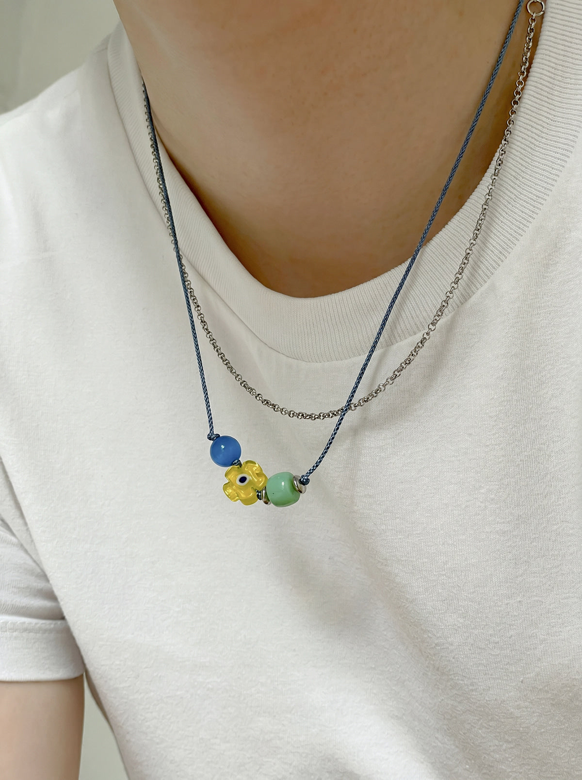 ポップフラワー ビーズコードネックレス (2Color)