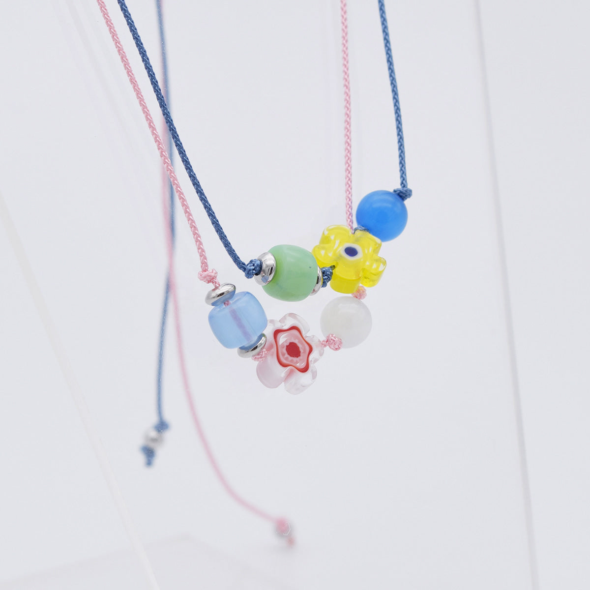 ポップフラワー ビーズコードネックレス (2Color)