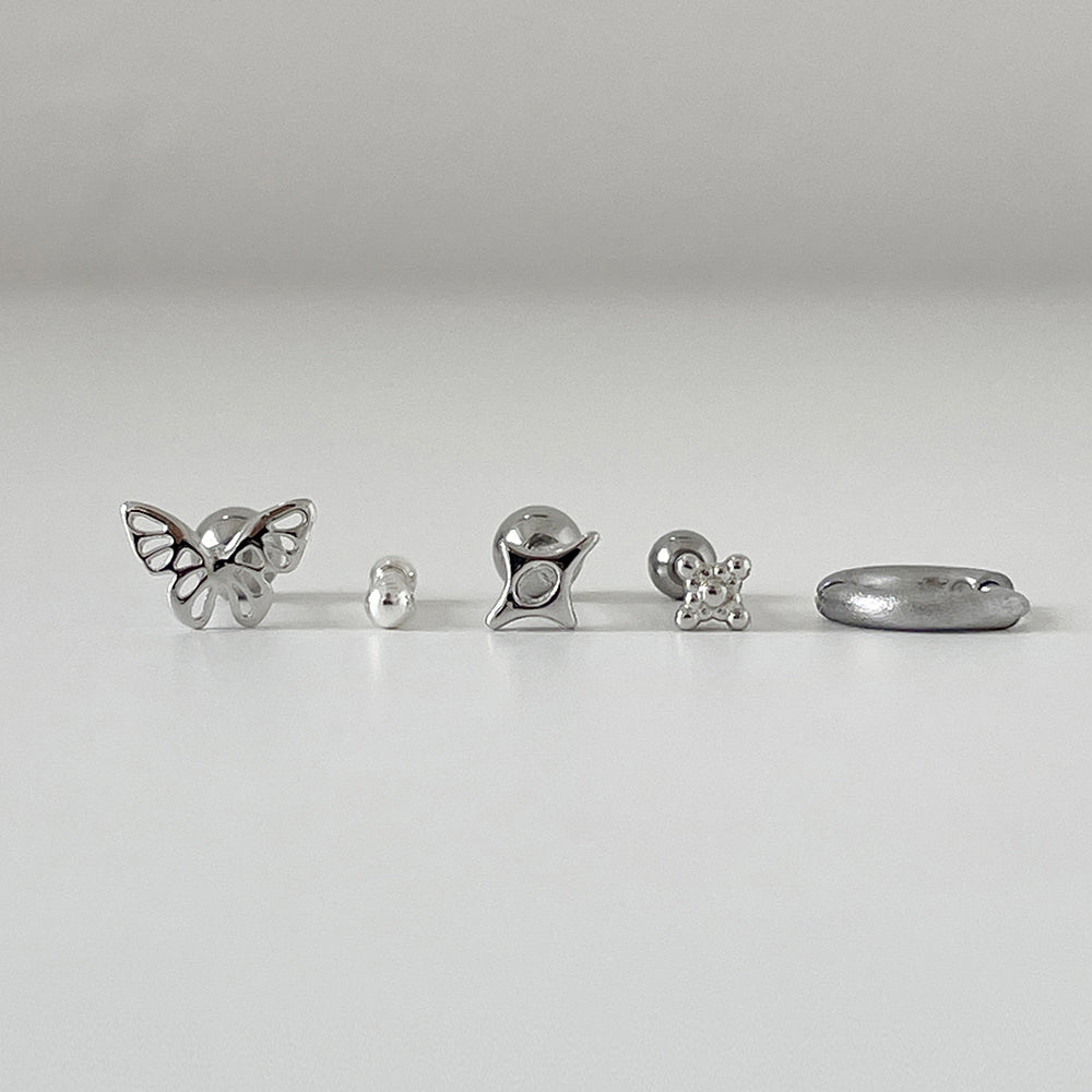 [Set of 5] [Surgical] Nuts Ice Cream Piercing Set 16G Body Piercing Back Piercing Cartilage Piercing 