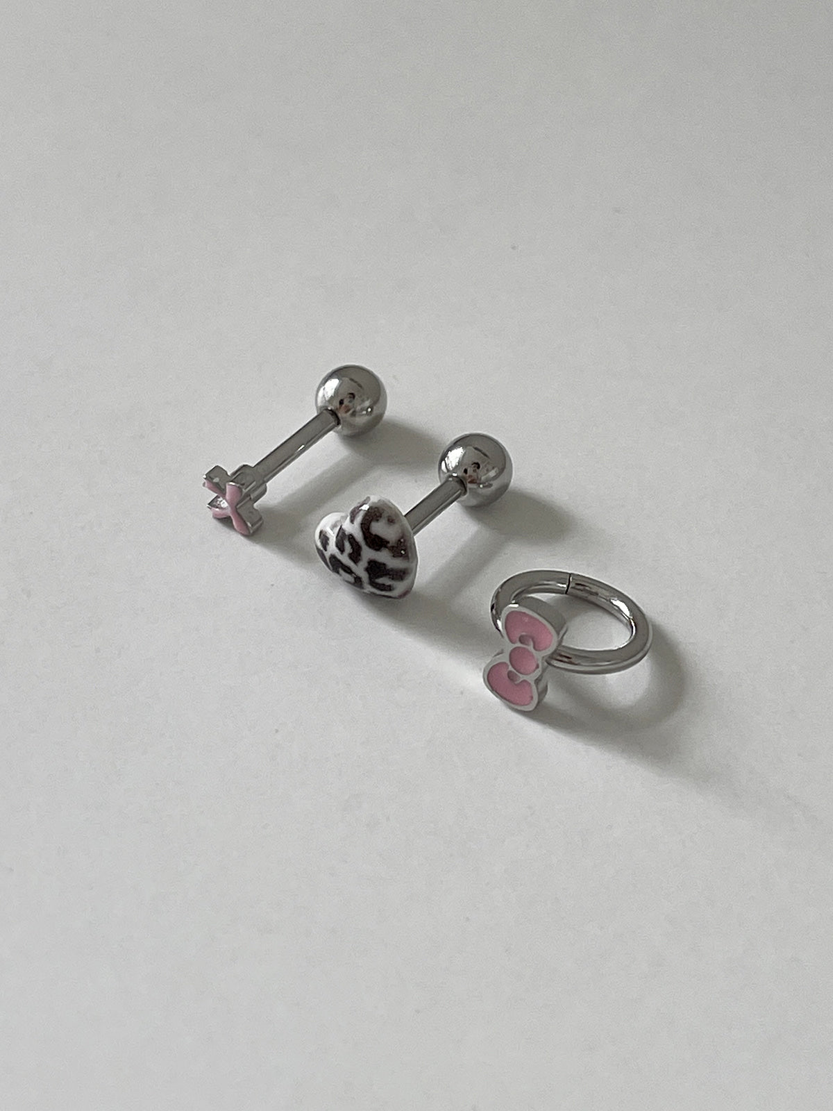 [3個セット]ピンクレオパード ピアスセット 16G サージカルステンレス アレルギー対応 軟骨ピアス