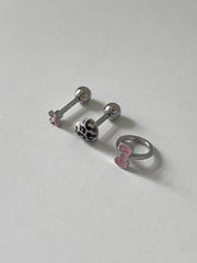 [3個セット]ピンクレオパード ピアスセット 16G サージカルステンレス アレルギー対応 軟骨ピアス