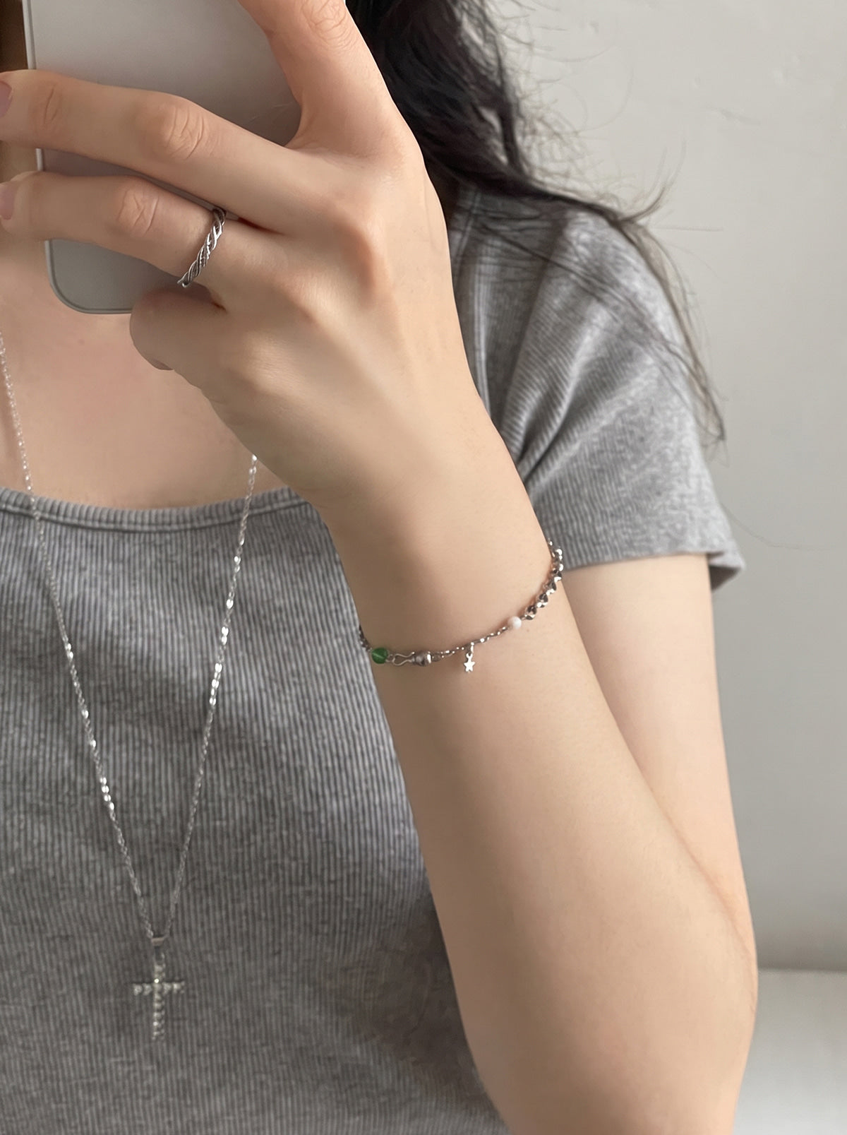 全サージカルステンレス ライム＆レモン ミックスチェーンブレスレット made