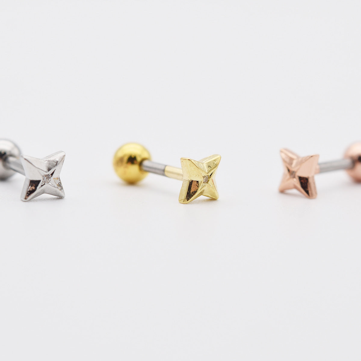 [サージカル]エンボス スクエアスター キュービック バーベルピアス (3Color) 軟骨ピアス 16G