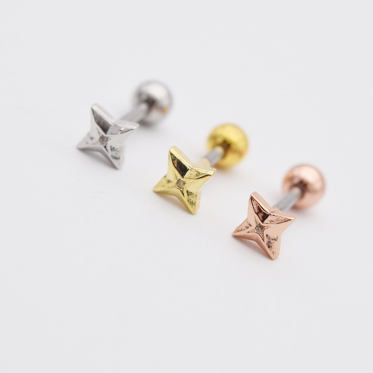 [サージカル]エンボス スクエアスター キュービック バーベルピアス (3Color) 軟骨ピアス 16G