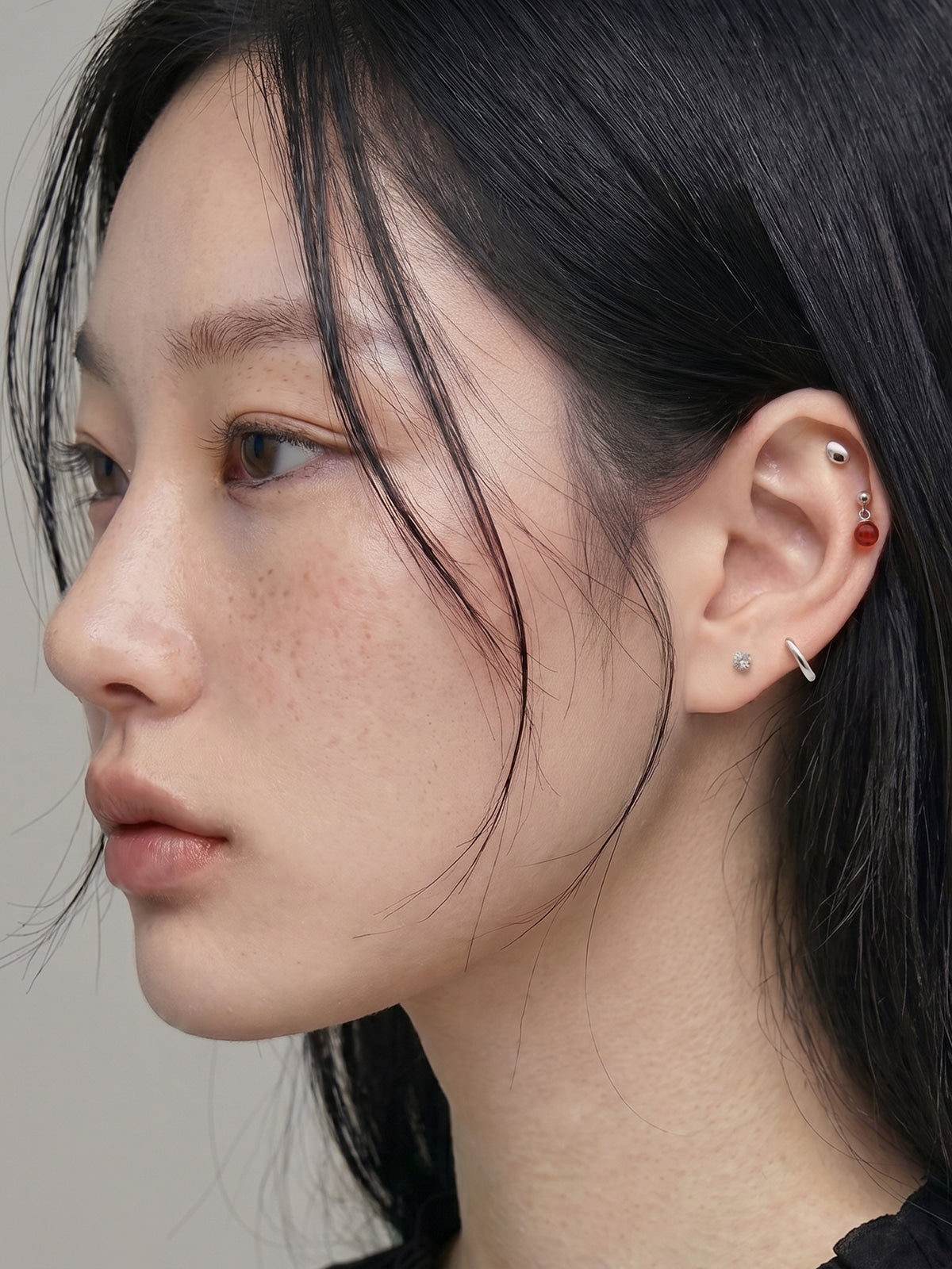 [4個セット]レッドアゲート ミックスシルバーピアスセット 16G サージカルステンレス アレルギー対応 軟骨ピアス