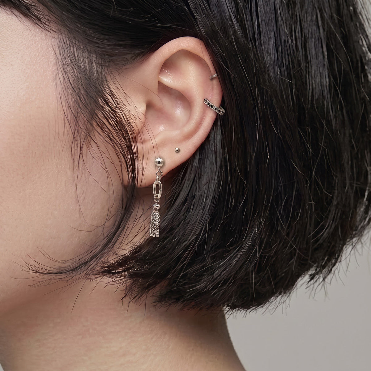 [全サージカル]ミニチェーン ワンタッチ リングピアス フープピアス 両耳用