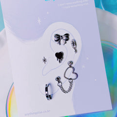 [Set of 6] [Surgical] Black Happiness Piercing Set 16G Body Piercing Back Piercing Cartilage Piercing