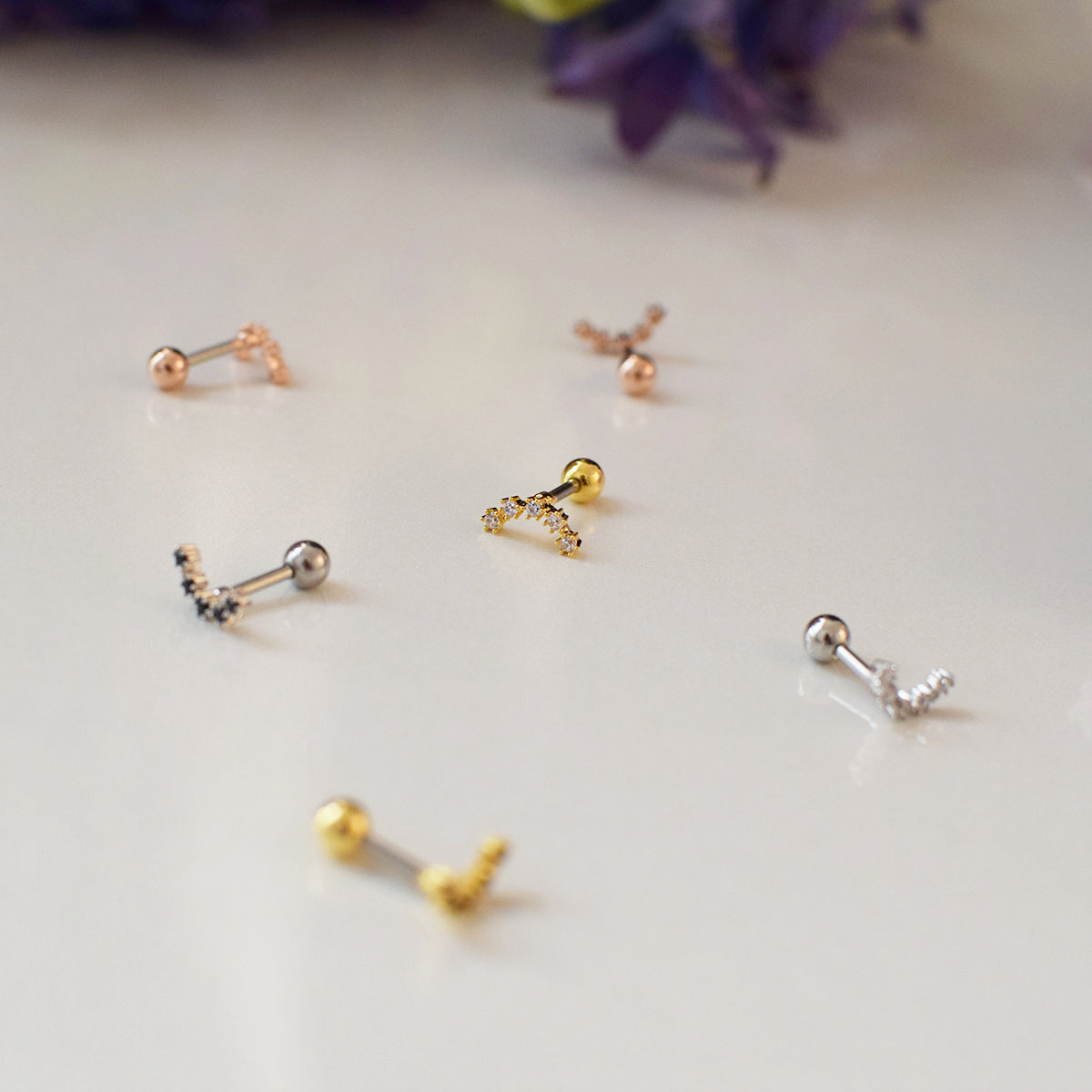 [サージカル]キュービック 星座ライン カーブ バーベルピアス (6Color) 16G ボディピアス キャッチ