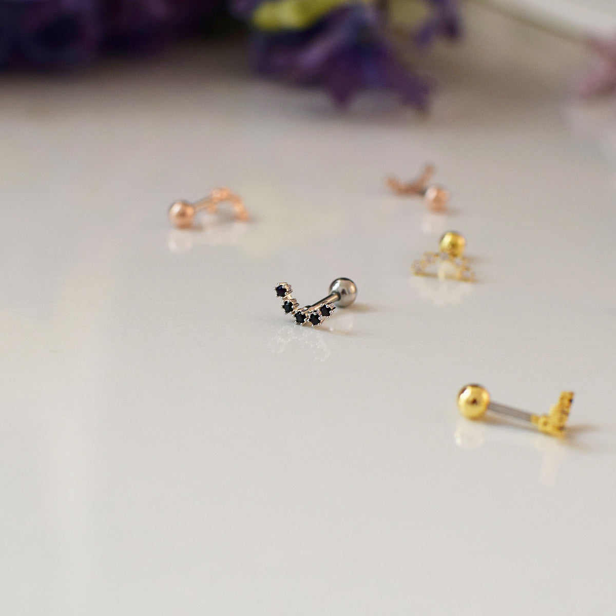 [サージカル]キュービック 星座ライン カーブ バーベルピアス (6Color) 16G ボディピアス キャッチ