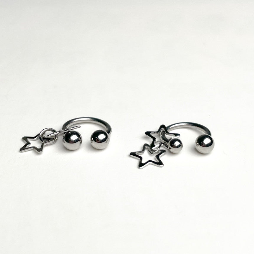 [All Surgical] Twin Star Star Drop Circular Barbell 16G COCO.MADE Body Piercing Back Cartilage Piercing