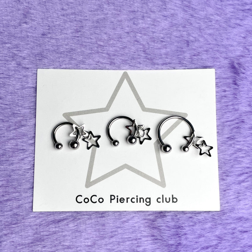 [All Surgical] Twin Star Star Drop Circular Barbell 16G COCO.MADE Body Piercing Back Cartilage Piercing