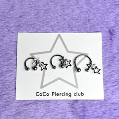 [All Surgical] Twin Star Star Drop Circular Barbell 16G COCO.MADE Body Piercing Back Cartilage Piercing