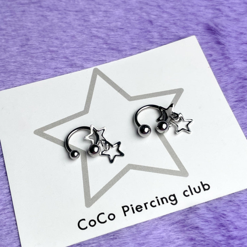 [All Surgical] Twin Star Star Drop Circular Barbell 16G COCO.MADE Body Piercing Back Cartilage Piercing