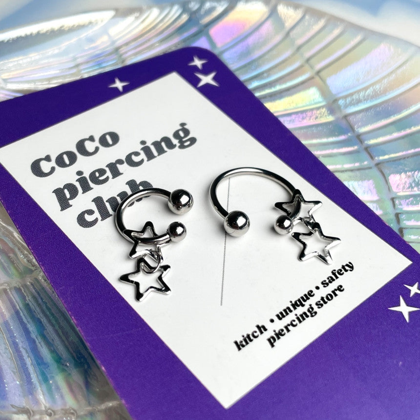 [All Surgical] Twin Star Star Drop Circular Barbell 16G COCO.MADE Body Piercing Back Cartilage Piercing