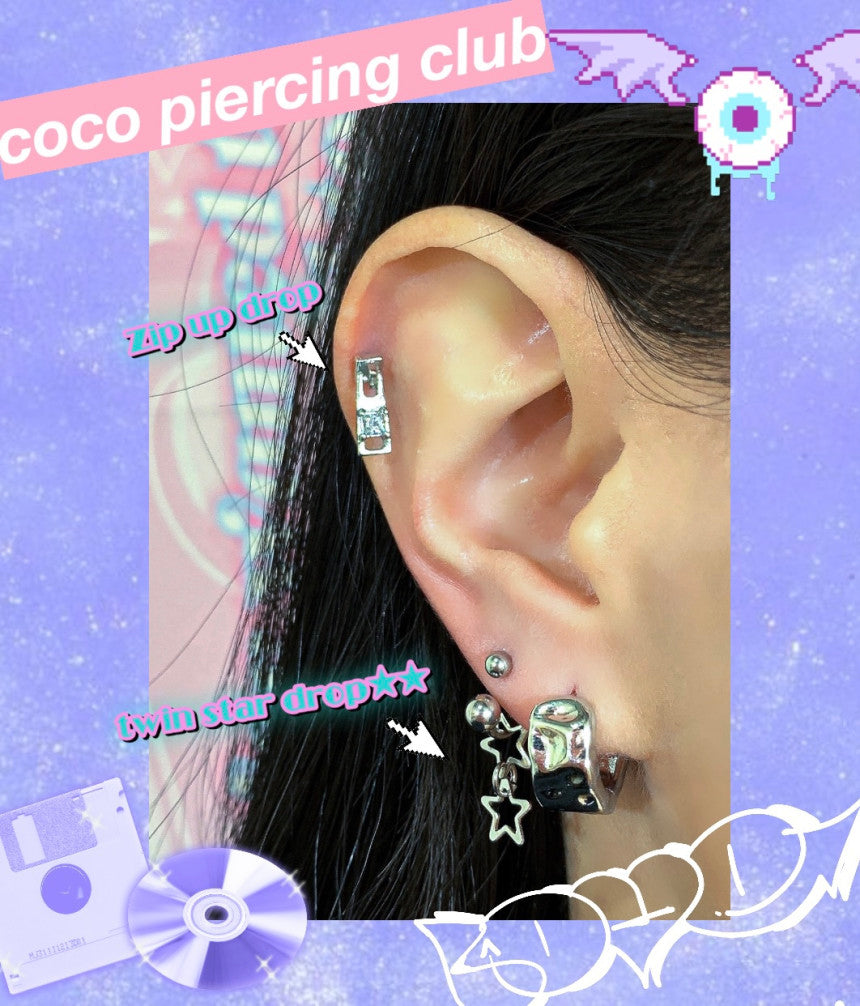 [All Surgical] Twin Star Star Drop Circular Barbell 16G COCO.MADE Body Piercing Back Cartilage Piercing