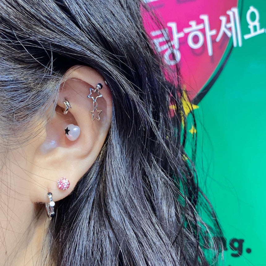 [All Surgical] Twin Star Star Drop Circular Barbell 16G COCO.MADE Body Piercing Back Cartilage Piercing