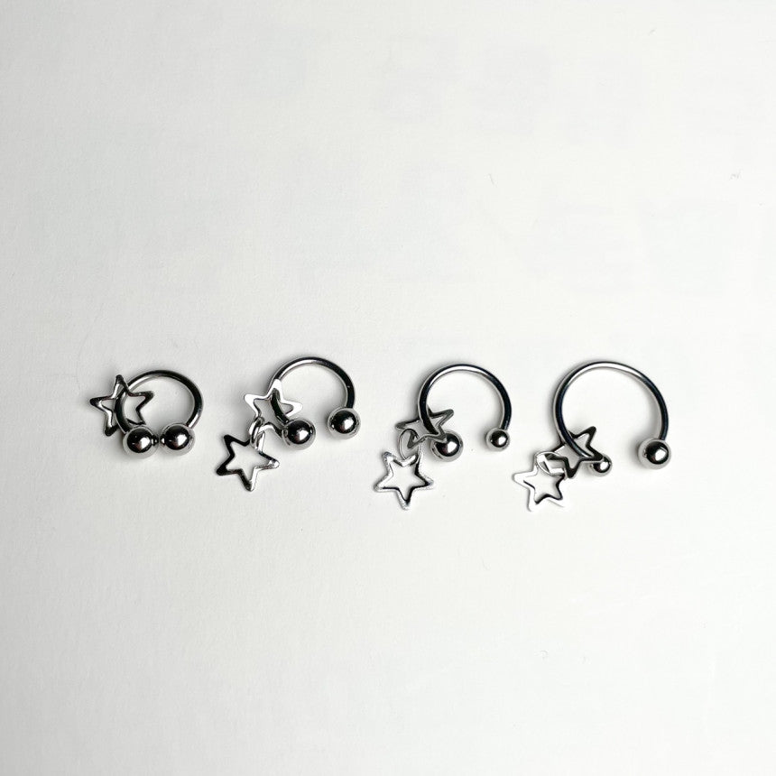 [All Surgical] Twin Star Star Drop Circular Barbell 16G COCO.MADE Body Piercing Back Cartilage Piercing