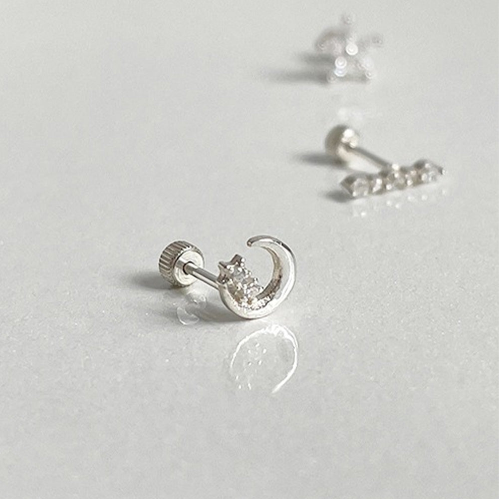 [925 Silver] Crescent moon cubic piercing 20G body piercing back piercing cartilage piercing 