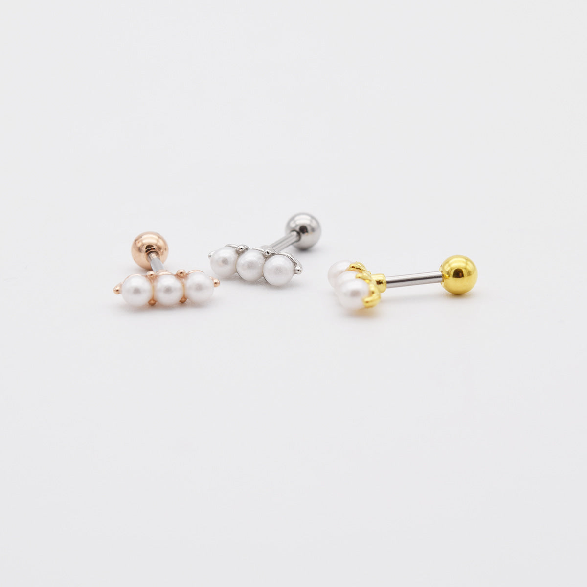 [Surgical] Triple Pearl (3 Colors, 3 Sizes) 16G Body Piercing Back Piercing Cartilage Piercing 