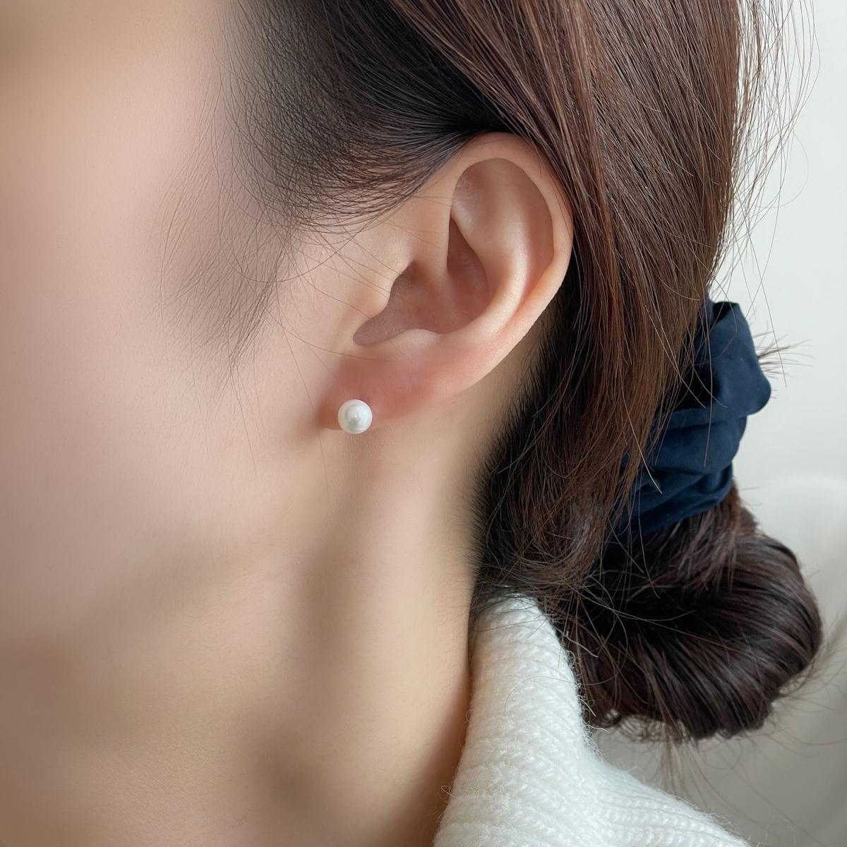 925 Silver]パール 真珠 ピアス (7 Size) 両耳用 3mm 4mm 6mm 8mm 10mm