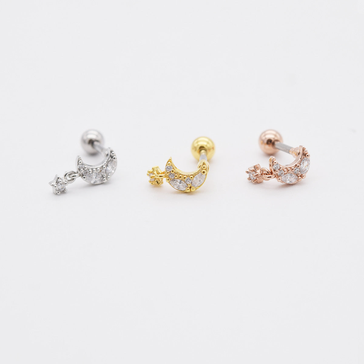 [Surgical] Cubic Moon Mini Star Drop Piercing (3 Colors) 16G 