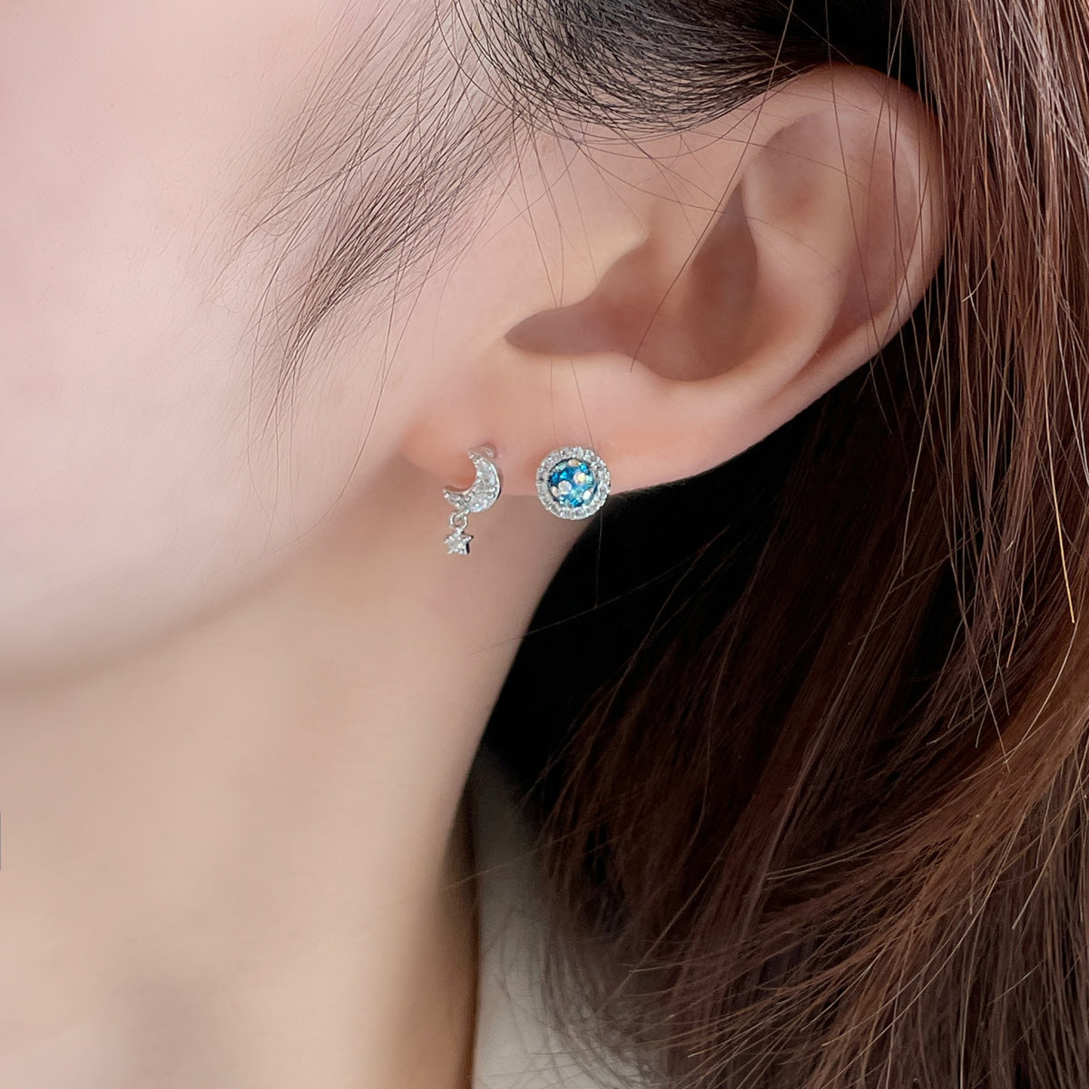 [Surgical] Cubic Moon Mini Star Drop Piercing (3 Colors) 16G 