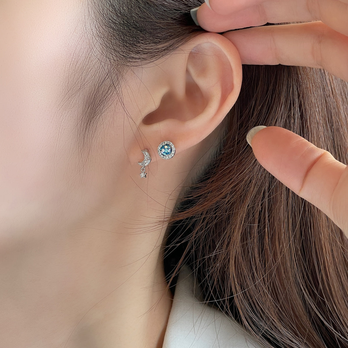 [Surgical] Cubic Moon Mini Star Drop Piercing (3 Colors) 16G 