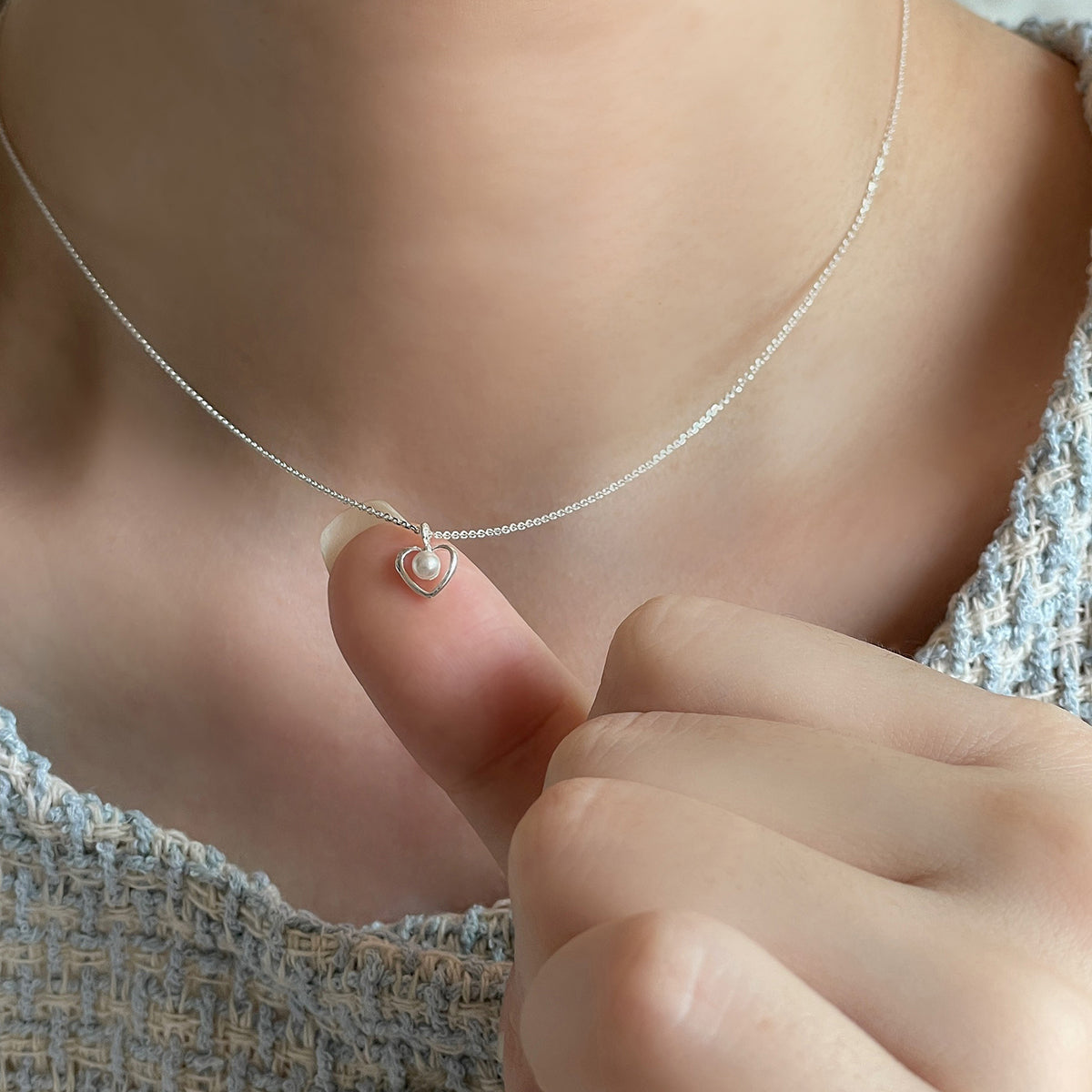 [925 Silver]ハートの中スワール真珠 ネックレス