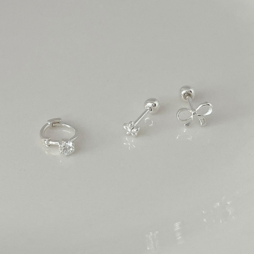 [3個セット][925 Silver]丸い リボン ピアス