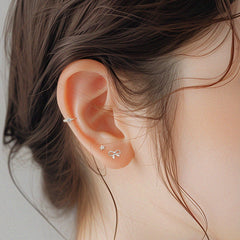 [Set of 3][925 Silver] Round Ribbon Earrings 