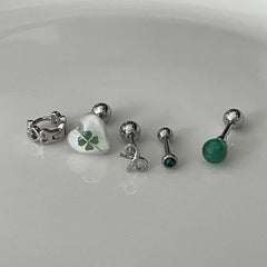 [Set of 5] [Surgical] Lucky Four Leaf Clover 16G Body Piercing Back Piercing Cartilage Piercing 