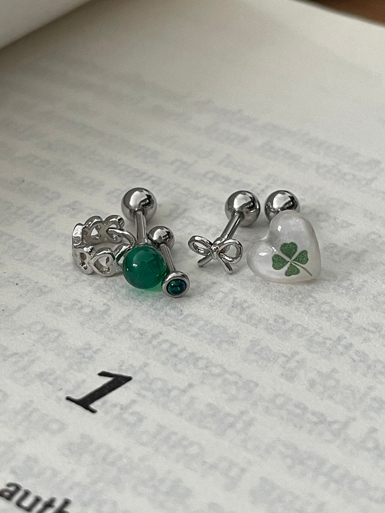 [Set of 5] [Surgical] Lucky Four Leaf Clover 16G Body Piercing Back Piercing Cartilage Piercing 