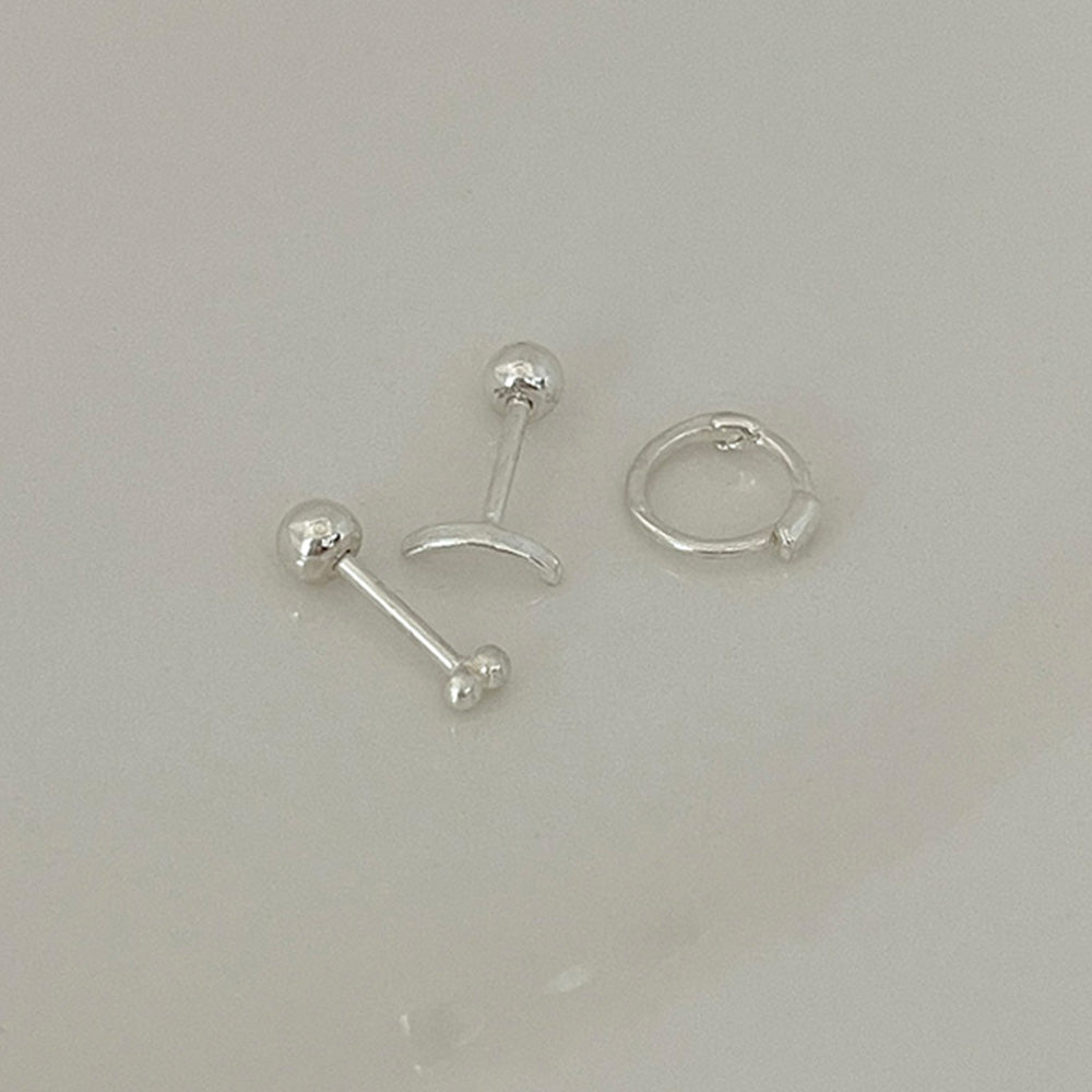 [Set of 3][925 Silver] Slim Round Earrings Set 20G 