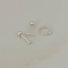 [Set of 3][925 Silver] Slim Round Earrings Set 20G 